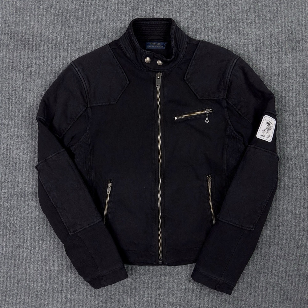 Polo Ralph Lauren Jacket Women's Med Black Motorcycle Moto Café Racer Biker Coat